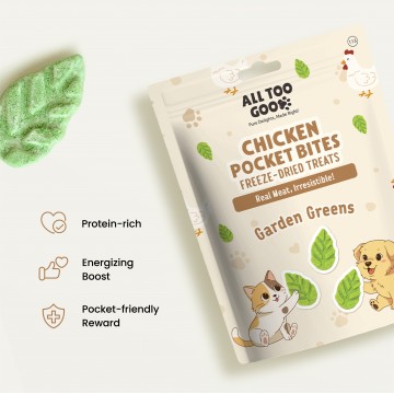 All Too Good Chicken Pocket Bites Freeze-Dried Treats Garden Greens 24g